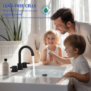 English Elm Widespread Matte Black 2-Handle Bathroom Faucet 8" Centerset, 360° Swivel, Water-Saving Design T3177P277511