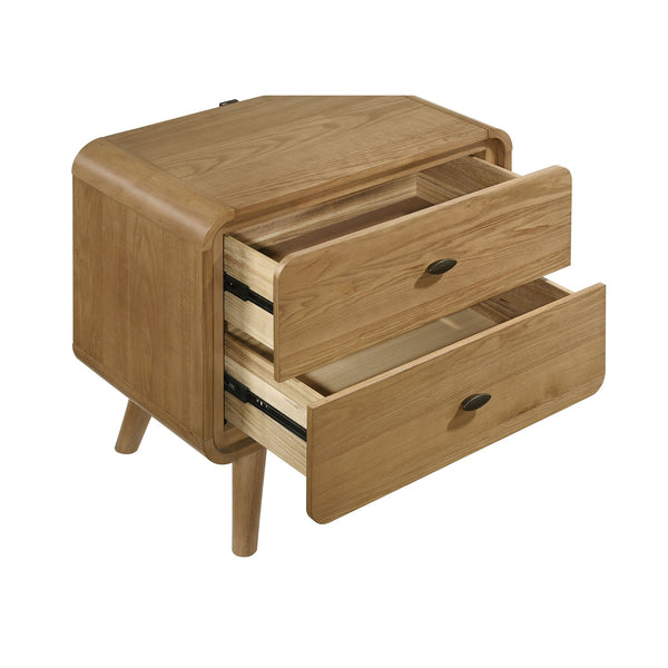 English Elm 2-drawer Nightstand with Built-in Usb Ports Ash Veneer Mid-century Bedroom Storage B016P460579