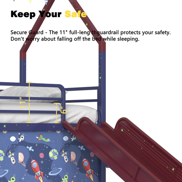 English Elm Jack Metal Junior Twin Loft Bed With Slide & Superhero Curtains - Safe, Fun & Space-Saving Design! B083P354666