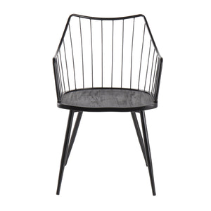 English Elm Chair Spindle Back Farmhouse Dining Seat Black Metal Wood Frame Tapered Legs B202P223691