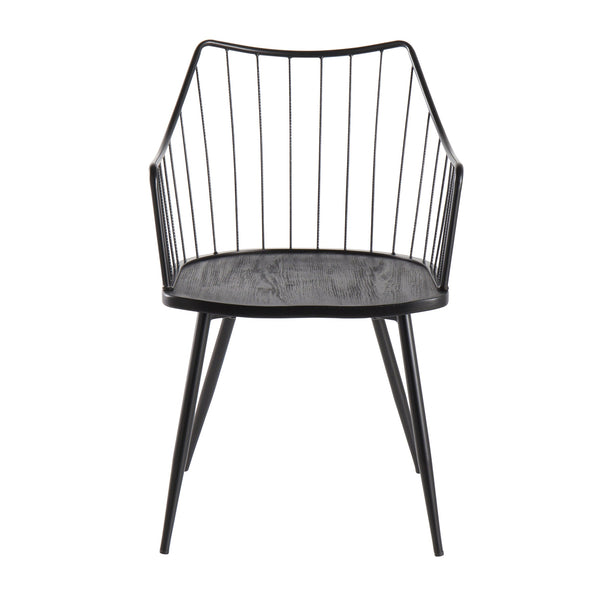 English Elm Chair Spindle Back Farmhouse Dining Seat Black Metal Wood Frame Tapered Legs B202P223691