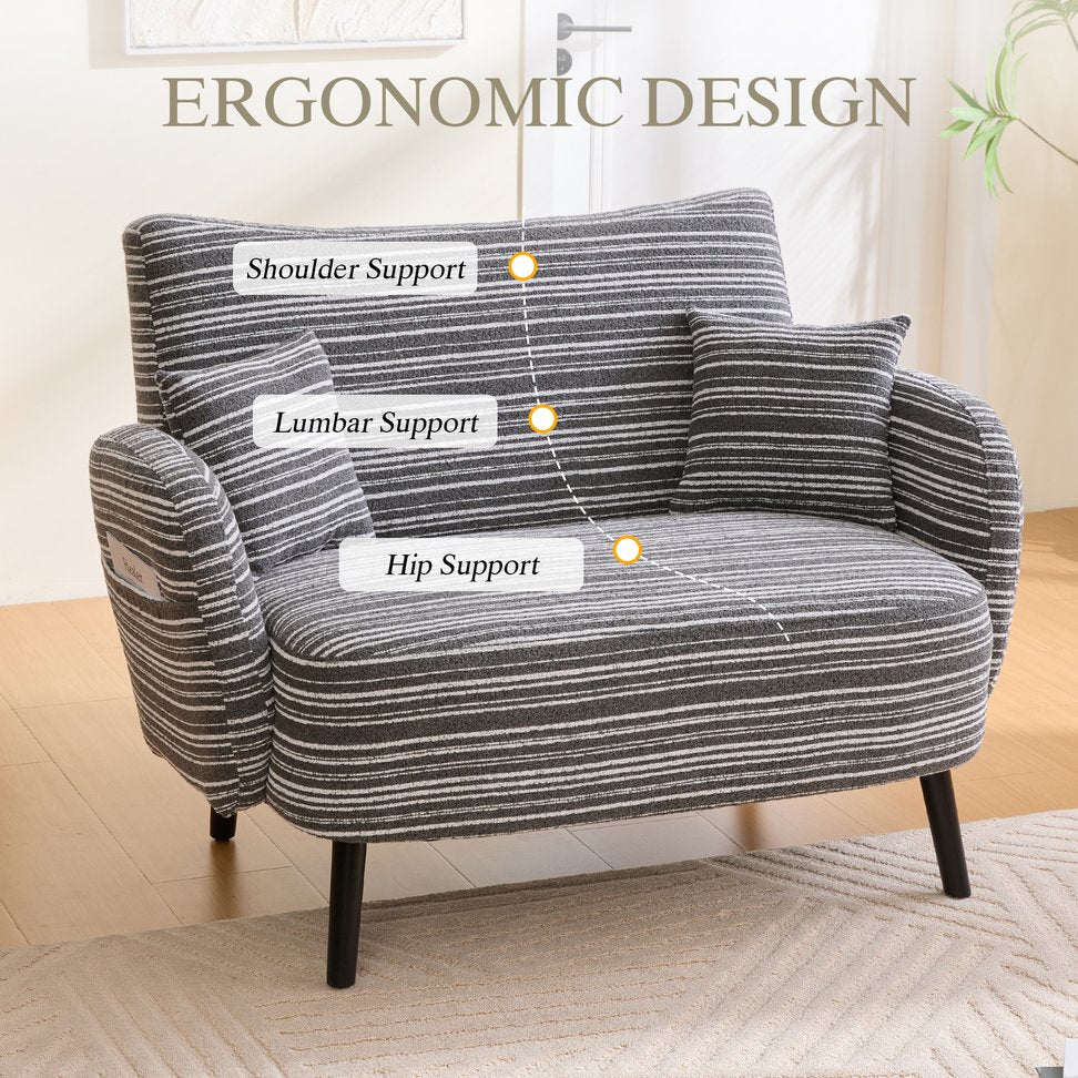 English Elm Modern tufted two-seater sofa with boucle upholstery, tapered legs, storage pockets and plush comfort for small spaces and offices Dark Gray W395P376590