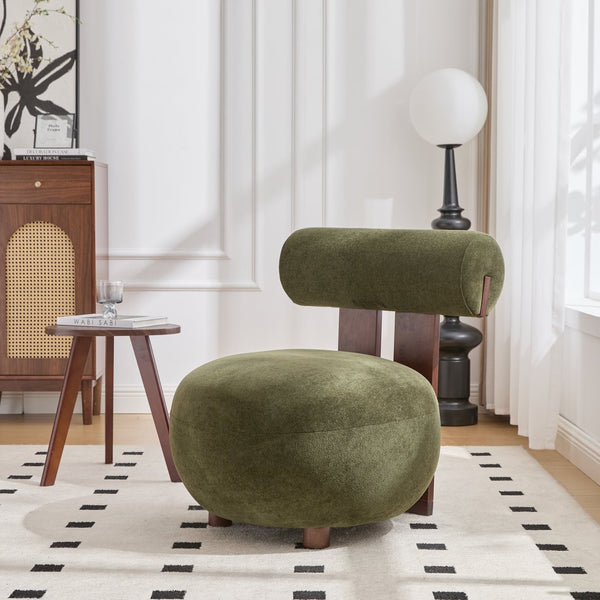 English Elm Modern Sculptural Velvet Accent Chair with Solid Wood Legs for Eclectic Living Spaces Olive Green,Walnut N776P420637G