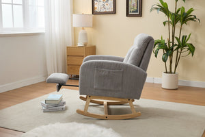 English Elm Modern Upholstered Rocking Chair With Solid Wood Legs, High Backrest, Side Pocket For Comfort & Style P1 W2725P276819-GIGA