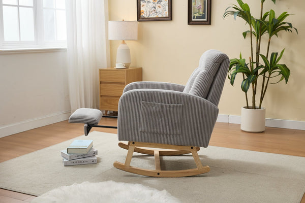 English Elm Modern Upholstered Rocking Chair With Solid Wood Legs, High Backrest, Side Pocket For Comfort & Style P1 W2725P276819-GIGA