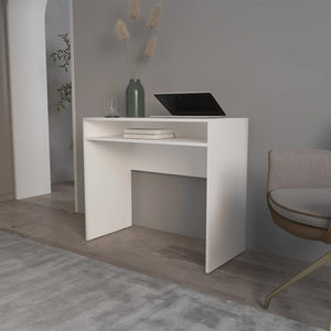 English Elm White Sleek Office Desk with Built-In Storage Shelf and Keyboard Tray, Durable Melamine Finish for Workspaces B062P230647