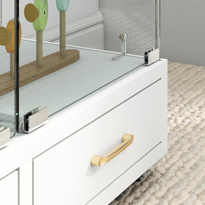 English Elm Modern Glass Display Cabinet With Led Lights & Drawers - Stylish 4-Shelf Storage For Any Room W241S00058