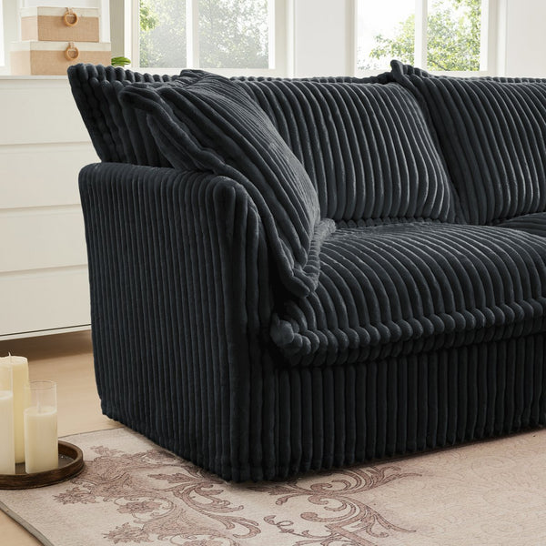 English Elm Slip-covered Deep Seat Armchair Soft Grey Corduroy with Oversized Pillows for Living Room W3041P292344