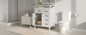 English Elm [video] 30 Inch Freestanding Bathroom Vanity White Mdf Pine Legs Ceramic Sink Soft Close N759P394442K