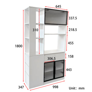 English Elm 70.87"h Tall Storage Cabinet Glass Panel Doors Asymmetric Drawers Modern Hallway Organizer W331S00204