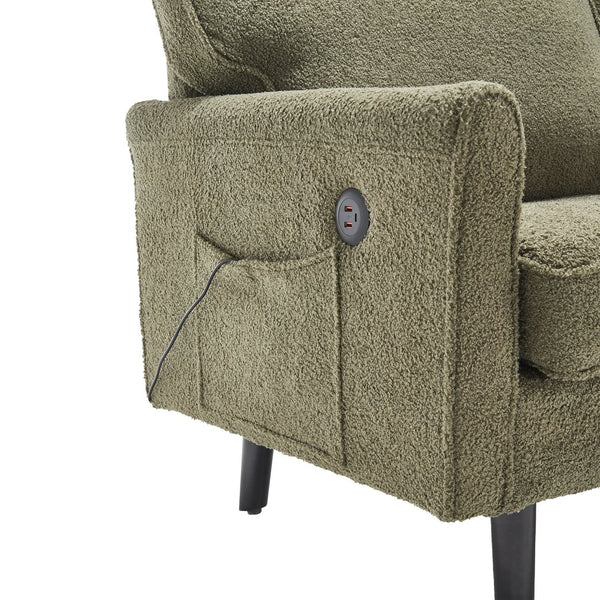 English Elm Loveseat Modern Mid-Century 2-Seater with USB Type-C Charging, Removable Zippered Covers, Sturdy Wood Legs Green W395P238825