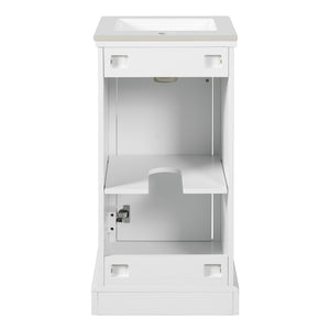 English Elm 16-inch French Bathroom Vanity with Ceramic Undermount Sink, Soft-Close Door, Vintage Carvings, White N710P330979K