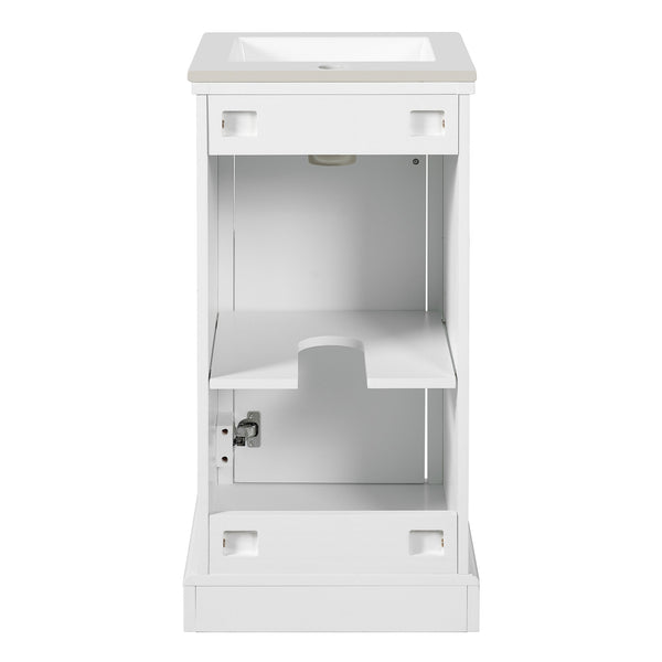English Elm 16-inch French Bathroom Vanity with Ceramic Undermount Sink, Soft-Close Door, Vintage Carvings, White N710P330979K