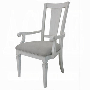 English Elm Light Grey Upholstered Arm Chairs Set Of 2 - Weathered White Frame, Coastal-Inspired Comfort & Style B062P209267