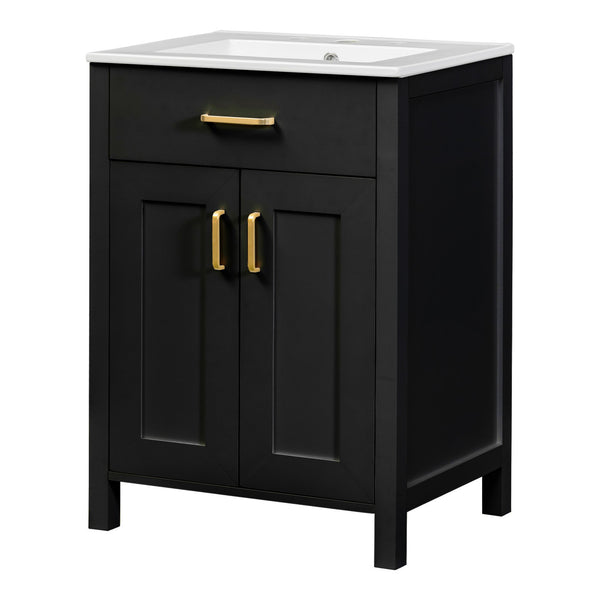 English Elm 24"Bathroom Luxurious Space-Saving Vanity with Ceramic Sink, Solid Wood Frame, Soft-Close Doors and Storage Black N729P183716B