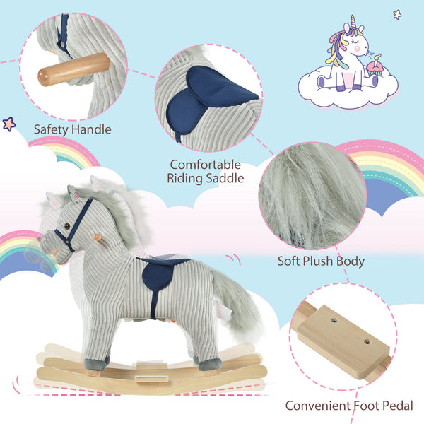 English Elm Qaba Plush Spring Rocking Horse with Sounds Stirrups and Saddle for Kids W2225P249737