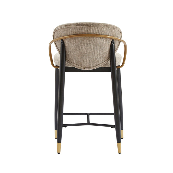 English Elm Counter Stools Set of 2 Matte Black Metal Frame Gold Tipped Legs Kitchen Island Seating Light Brown N771P405166W