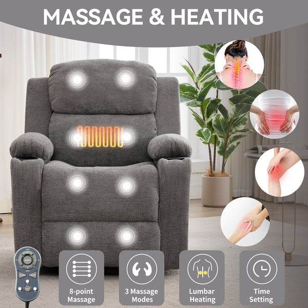 English Elm Infinite Power Lift Recliner with Massage Heat Usb Port and Cup Holders for Seniors W5029P388738