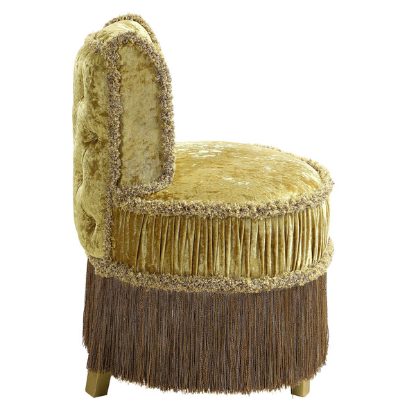 English Elm Gold Rococo Vanity Stool with Button-Tufted Back, Ornate Carvings, Gold Finish, Plush Upholstery B062P215391