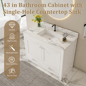 English Elm Modern 43" Bathroom Vanity With Durable Carrara White Top, Stylish Storage, And Soft-Closing Drawers W509S00142