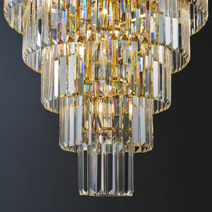 English Elm 48-Inch Gold Tiered Crystal Chandelier — 45-Light E12, 580 Crystal Rods, Mirror Finish, Dramatic Foyer Statement W2869S00030