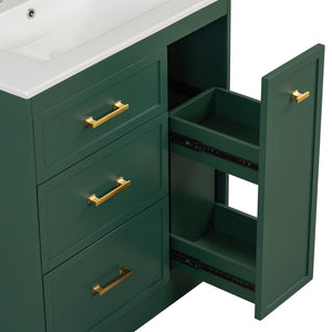 English Elm Classic 30" Forest Green Bathroom Vanity with Gold Handles, Double-Layer Drawer, Ceramic Sink Elegance N729P194978F