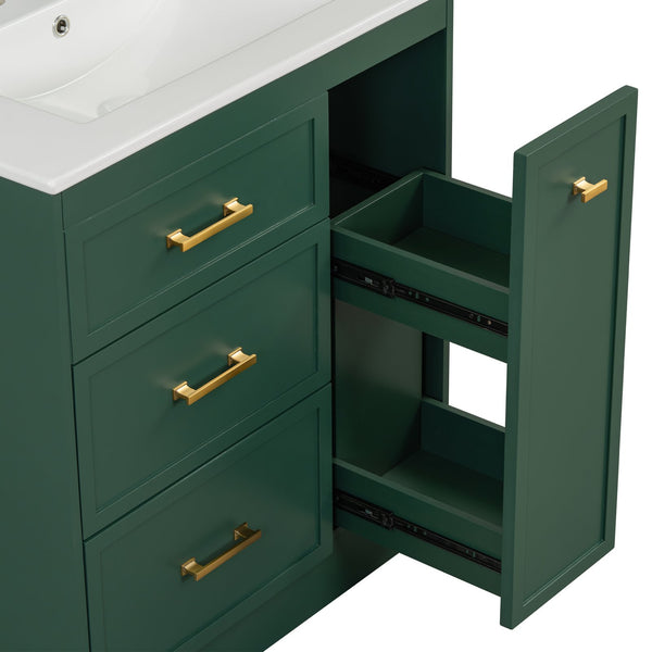 English Elm Classic 30" Forest Green Bathroom Vanity with Gold Handles, Double-Layer Drawer, Ceramic Sink Elegance N729P194978F