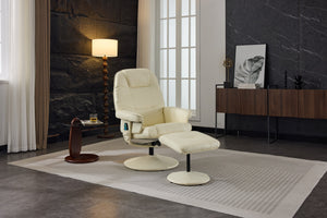 English Elm 011-Massage Recliner Chair with Ottoman, 360° Swivel PU Leather, 5-Point Vibration Massage, Heated Seat, 140° Backrest Comfort Beige W2636P262427
