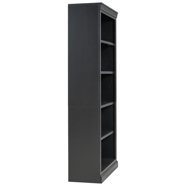 English Elm 83.4" Tall Wood Bookcase with LED Light Strip, 5-Tier Adjustable Shelves, Cable Hole, Modern Black Storage Organizer N751S246934B