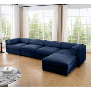 English Elm Modular 4-Seat Sectional Sofa With Ergonomic Backrests, Storage & Versatile Blue Design For Comfort W714S01053