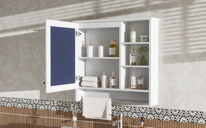 English Elm 30 Inch Wall Mount Mirror Cabinet Mdf Storage with Soft Close Hinges Bathroom Vanity White N710P186086K