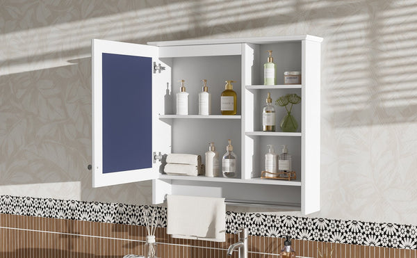 English Elm 30 Inch Wall Mount Mirror Cabinet Mdf Storage with Soft Close Hinges Bathroom Vanity White N710P186086K