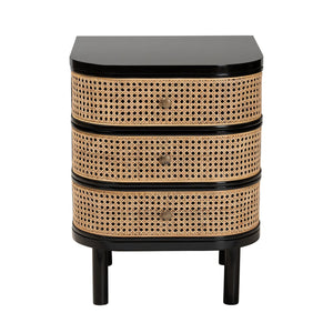 English Elm Modern Bohemian Bayur Wood Nightstand with Woven Rattan Drawers and Organic Silhouette B2750P467650