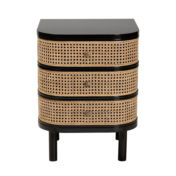 English Elm Modern Bohemian Bayur Wood Nightstand with Woven Rattan Drawers and Organic Silhouette B2750P467650