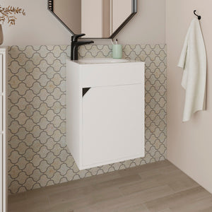 English Elm FM Wall-Mounted Belle Bathroom Vanity with Built-In Sink, Floating Design, Soft-Close Door, Sleek Storage Solution White 26 L x 19 W x 11 H B128P335851