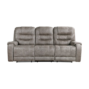 English Elm Grayish Brown Microfiber Reclining Sofa Set with Console Storage for Living Room B011S01264