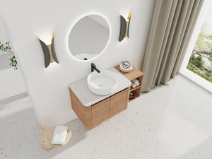 English Elm 42'' Wall-Mounted Bathroom Vanity With Ceramic Sink, Soft-Close Doors & Ample Storage For Modern Style W999S00412