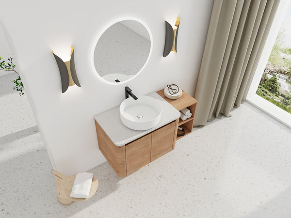 English Elm 42'' Wall-Mounted Bathroom Vanity With Ceramic Sink, Soft-Close Doors & Ample Storage For Modern Style W999S00412