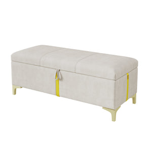 English Elm 2-pieces Queen Platform Bed Set Pu Upholstered Hydraulic Storage with Gold Accent Ottoman N733S362242A