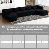 English Elm 143.7" Upholstered Sofa Free-Combined Sofa Couch With Two Chaise Lounge and Five Back Pillows For Living Room, Black