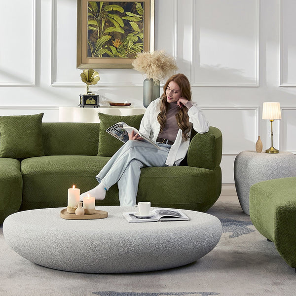 English Elm 155.91 Inch Green Quilted Curved Modular Sectional Sofa with Six Seats and Lumbar Pillows W2582S00198