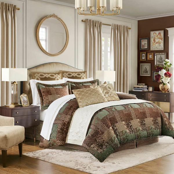 JLA Home Croscill Classics - 4 Jacquard Patchwork Comforter Set - Timeless Ornamental Texture, Warm Deep Tones, Cozy Elegant 4-Piece Ensemble CCL10-0014