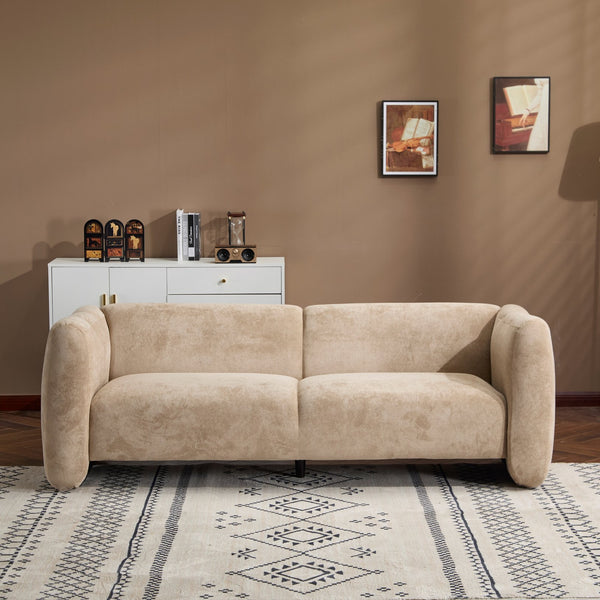 English Elm Tonson Wave Silhouette Boucle Three Seater Sofa Sculptural Modern Living Room Seating Camel N773IS00030T