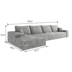 English Elm 135" Cloud Sectional Couch – L-Shape Modular Sofa In Plush Corduroy For Effortless Living & Style W2824S00042