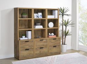 English Elm 1pc Multifunctional Bookcase with 3 Open Shelves, 2 Lockable Drawers and Dual USB-A/USB-C Charging Ports Brown,Mango color 42 L x 26.25 W x 8 H B011P337665