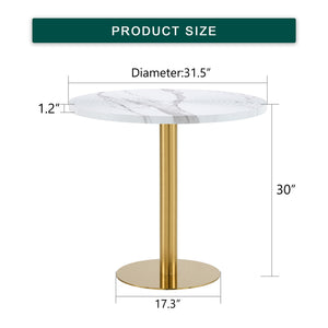 English Elm 31.5 Inch Round Dining Table Dark Grain Mdf Top Metal Base for Small Spaces White+Gold W1151P235231