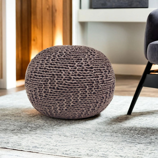 English Elm Christopher Knight Home® - HAZEL Pouf Modern Knit Weave Fabric Ottoman Stool — Textured Round Accent Seat, 20" x 14" Sized Light Brown 60495.00BEI