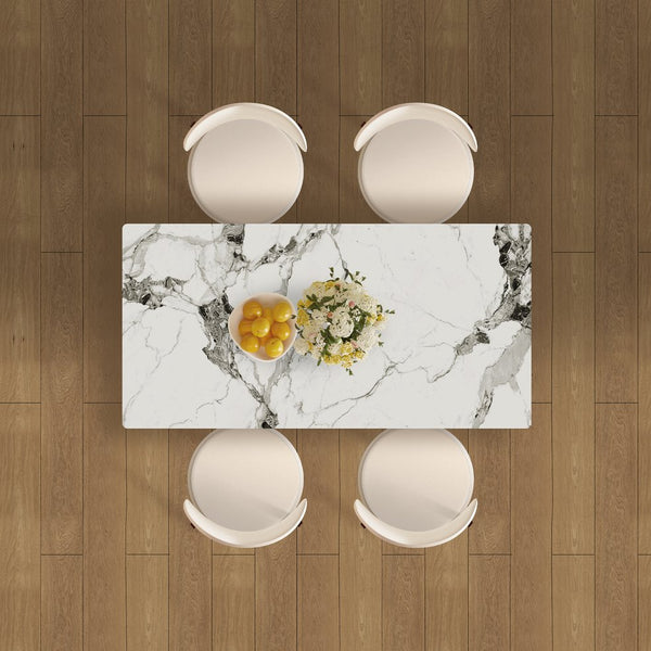 English Elm 63" Modern 5-Piece Dining Table Set For 4-6, Stylish Burnt Stone Top & Gold Base With Storage Solutions W2700S00068