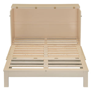 English Elm Full Size Murphy Bed Rattan Cabinet with Storage Drawers and Gold Hardware Gold N708S00009G