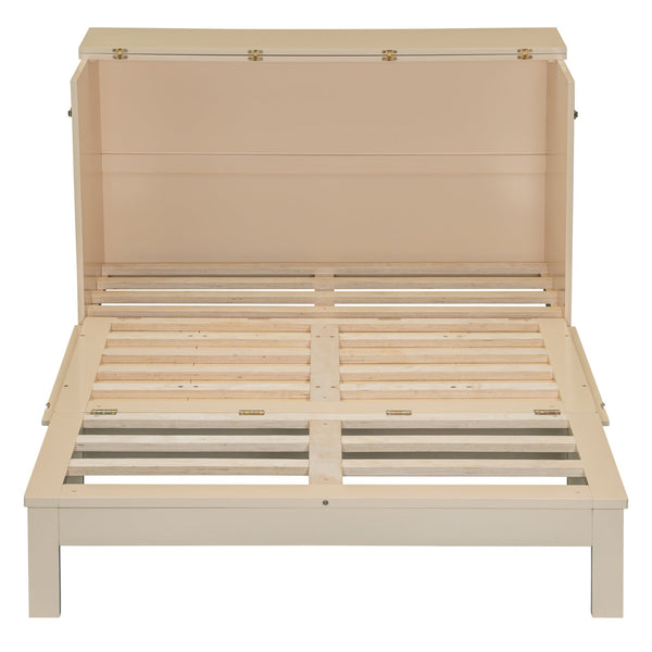 English Elm Full Size Murphy Bed Rattan Cabinet with Storage Drawers and Gold Hardware Gold N708S00009G
